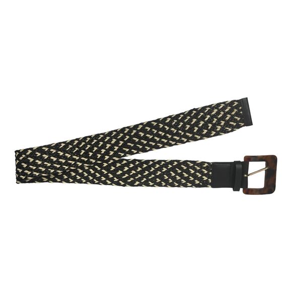 ZARA WOMEN'S WIDE ACETATE BUCKLE BELT BLACK WHITE SIZE 34 - Picture 1 of 4